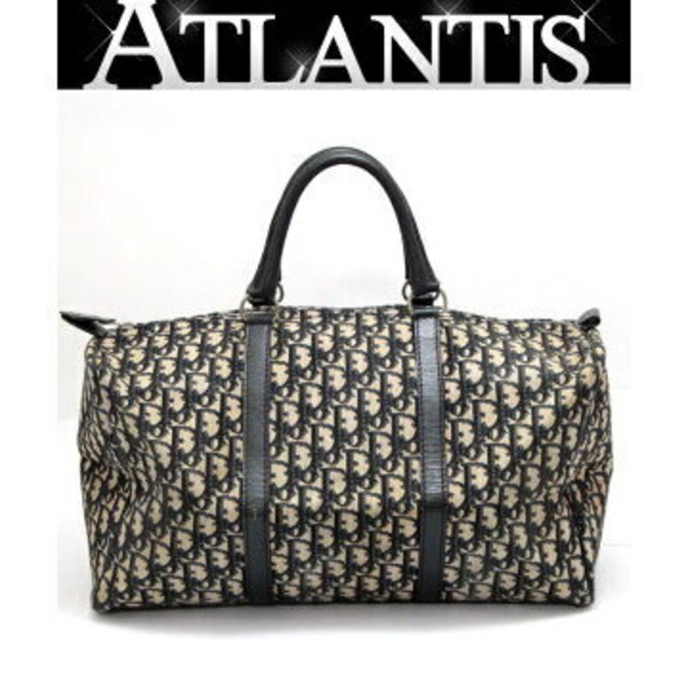 Christian Dior Trotter Boston Bag Handbag Canvas Leather Black